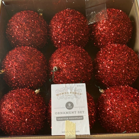 Wondershop: 9 Red Glitter Ornament Set - Picture 4 of 11